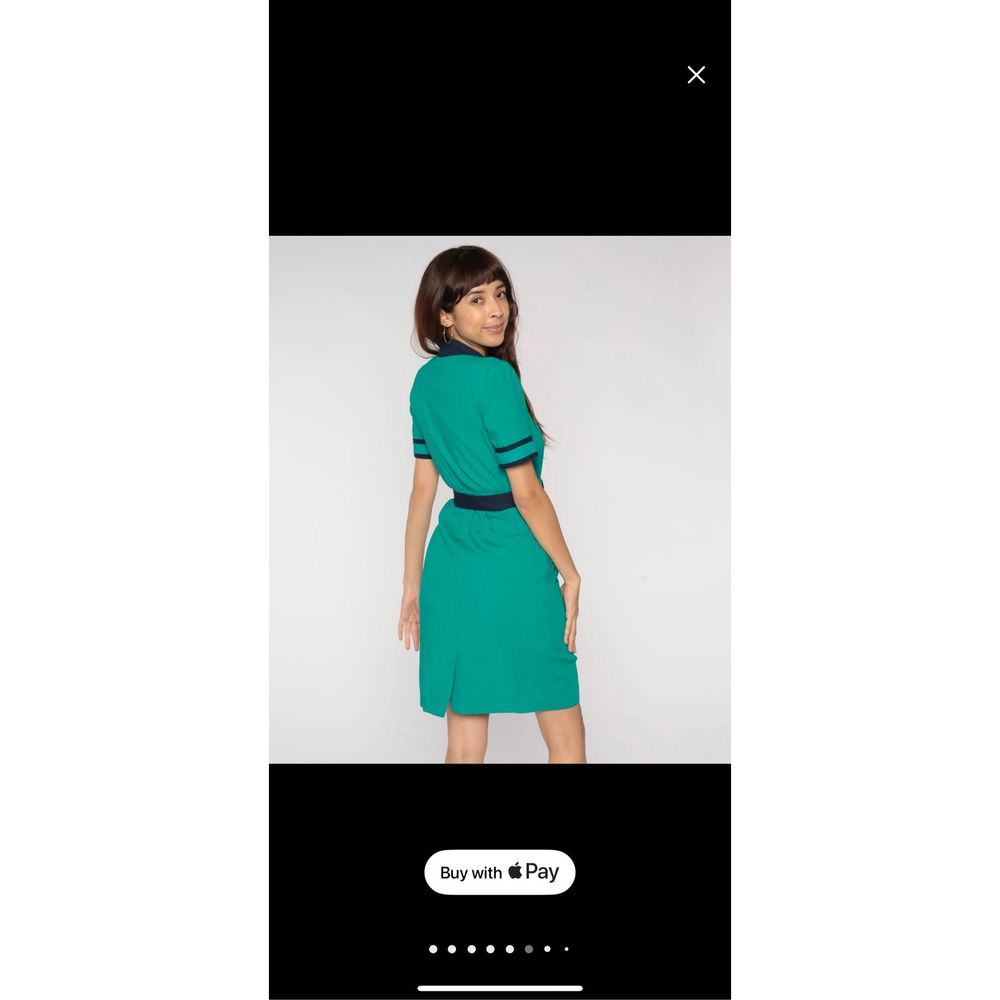 Vintage Green mini Pencil Dress 80s Button Up Sheath - Picture 8 of 8